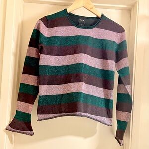 Chic Long Sleeve Striped Top - Green and Pink